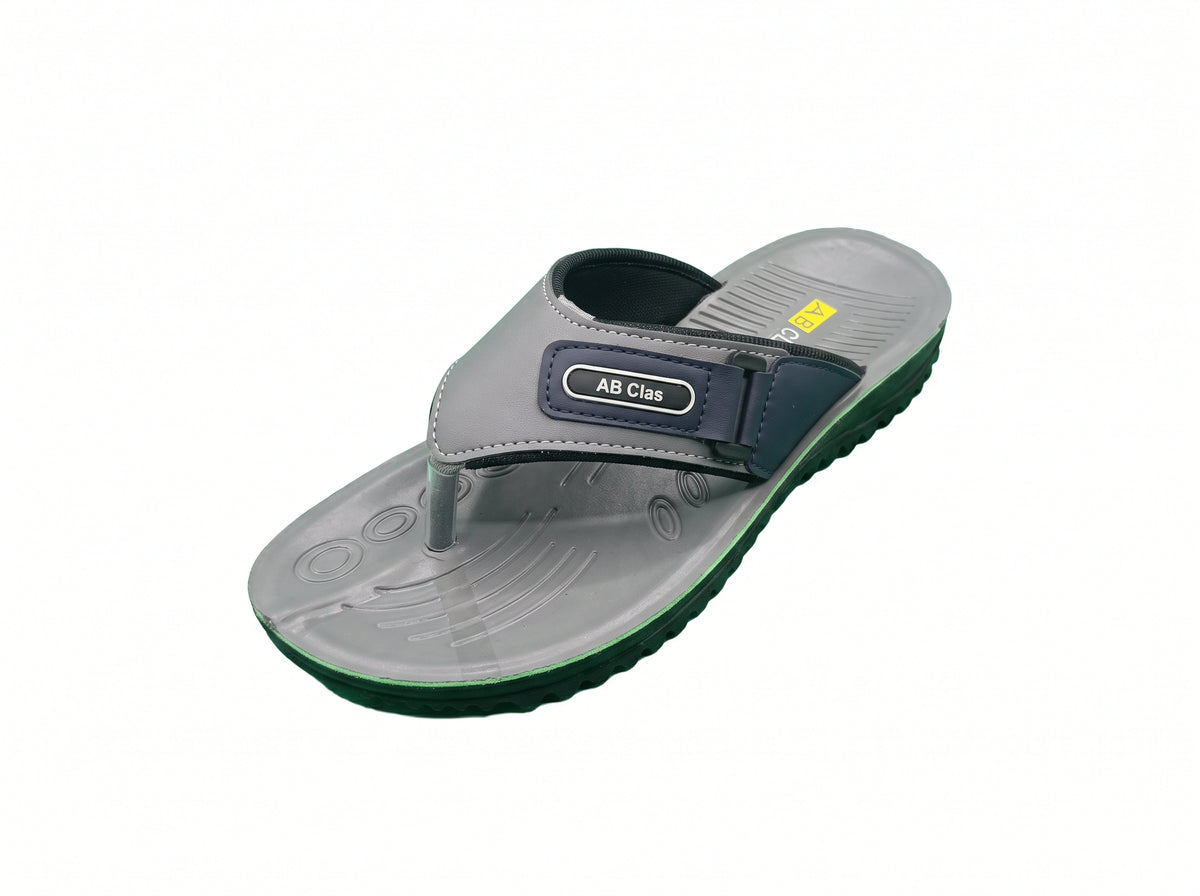 Grey toe-post slipper with dark strap detailing