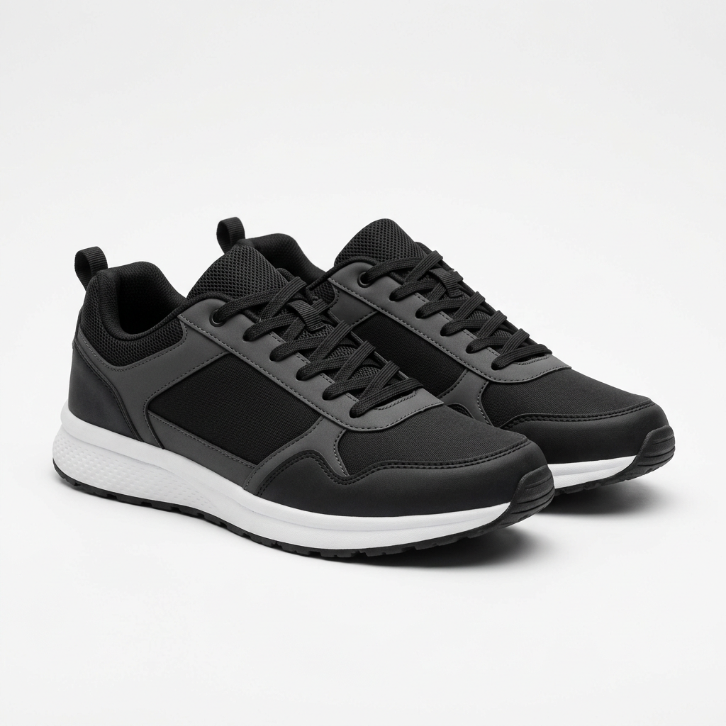 AI-generated black sneaker sample, not actual stock