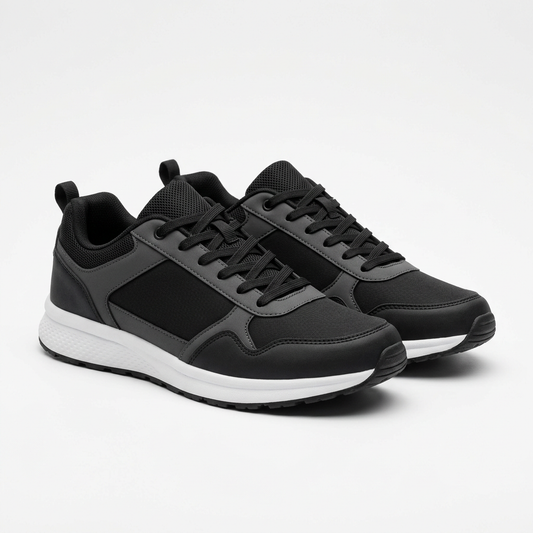 AI-generated black sneaker sample, not actual stock